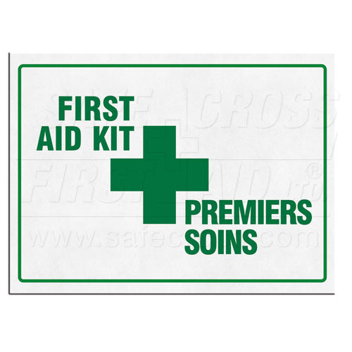 First Aid Kit Sign , 25.4 x 35.6 cm, English French Discount