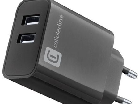 Carregador Cellularline - Casa Multi 2x USB-A 24W - Preto Cheap