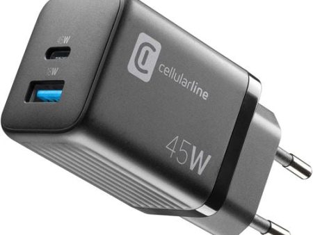 Carregador Cellularline Casa Multipower 1x USB-A + 1x USB-C 45W Preto Hot on Sale